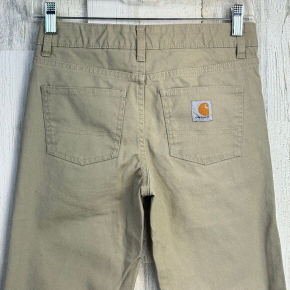 Carhartt Pants Youth Size 12 Brown Canvas Elastic Waist Straight Leg Chores Work - Picture 4 of 9